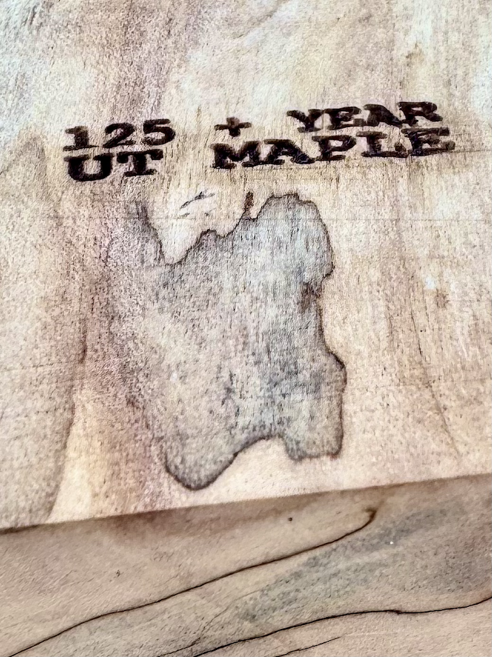Spalted maple board stamped 125+ Year UT Maple